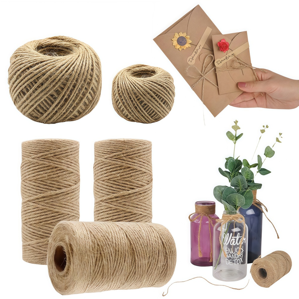 Twine Jute Natural - เชือกป่านธรรมชาติขนาด 2/3/4 มม. ริบบิ้นเชือกป่านสำหรับงานฝีมือ DIY เชือกป่านวินเทจ