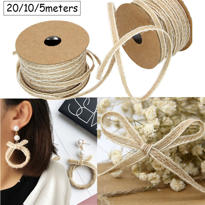 Twine Jute Natural - 20/10/5M เชือกปอกระเจาธรรมชาติสายไฟ Twine Burlap ริบบิ้นหัตถกรรม DIY